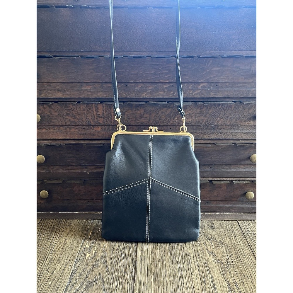 VTG Y2K Sheepskin Leather Crossbody Wallet Organizer Double Kiss Lock